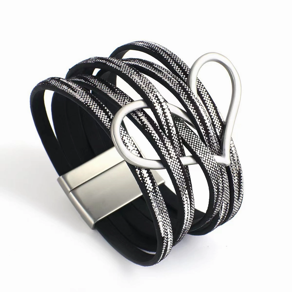 Wholesale Multi-layered Love Alloy Magnetic Buckle Bohemian Fashion PU Leather Bracelet
