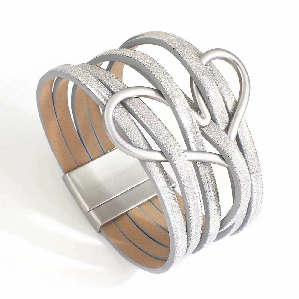 Wholesale Multi-layered Love Alloy Magnetic Buckle Bohemian Fashion PU Leather Bracelet
