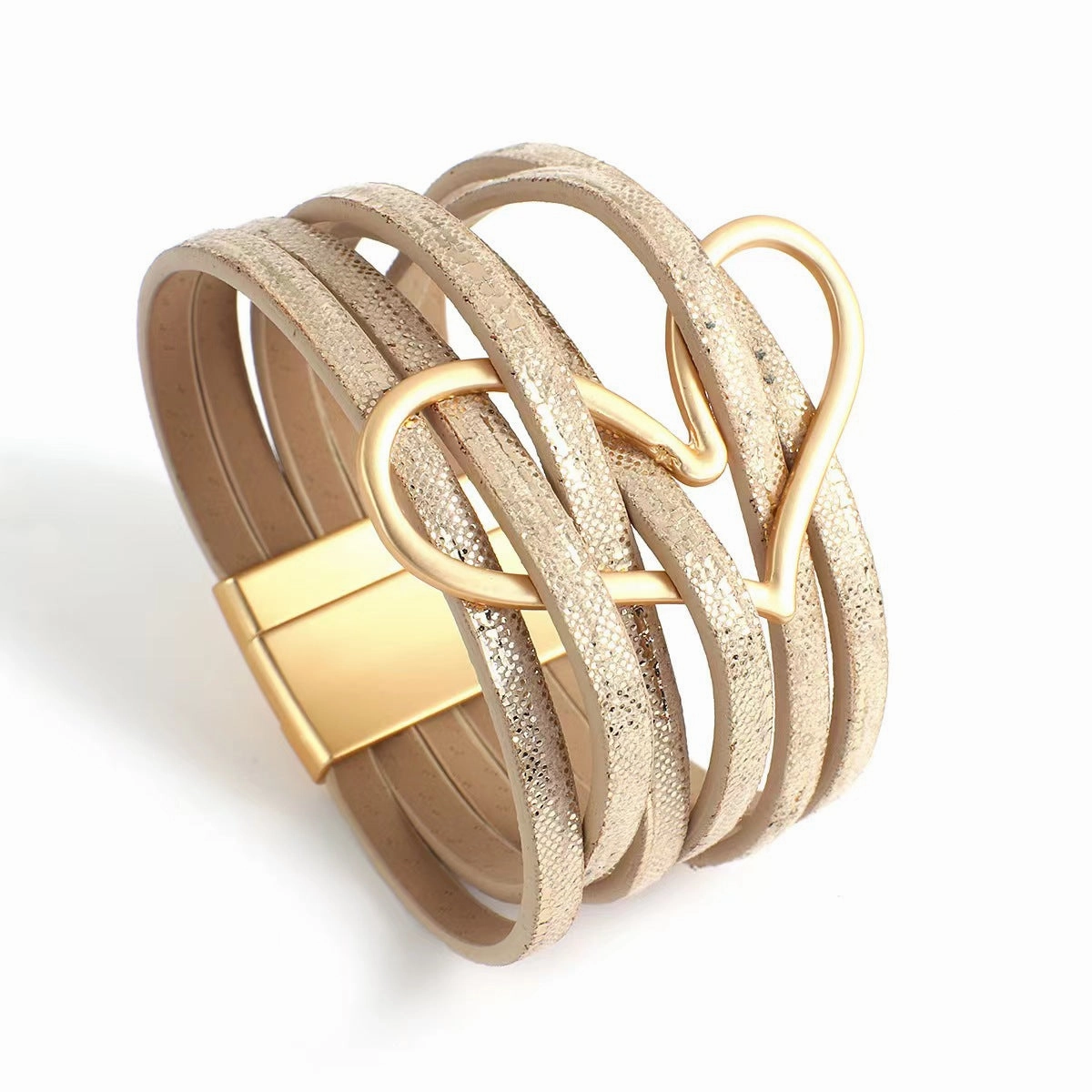 Wholesale Multi-layered Love Alloy Magnetic Buckle Bohemian Fashion PU Leather Bracelet