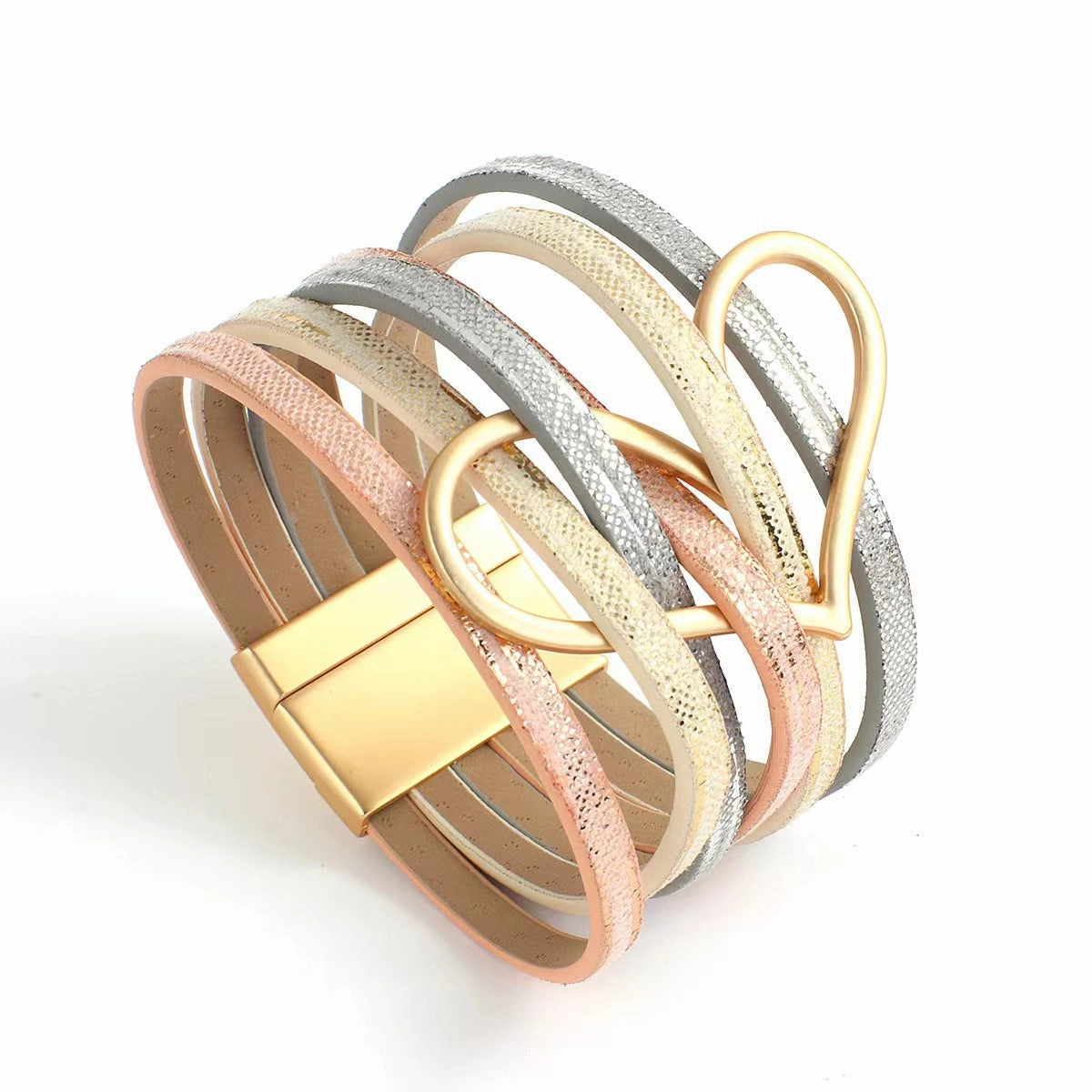 Wholesale Multi-layered Love Alloy Magnetic Buckle Bohemian Fashion PU Leather Bracelet