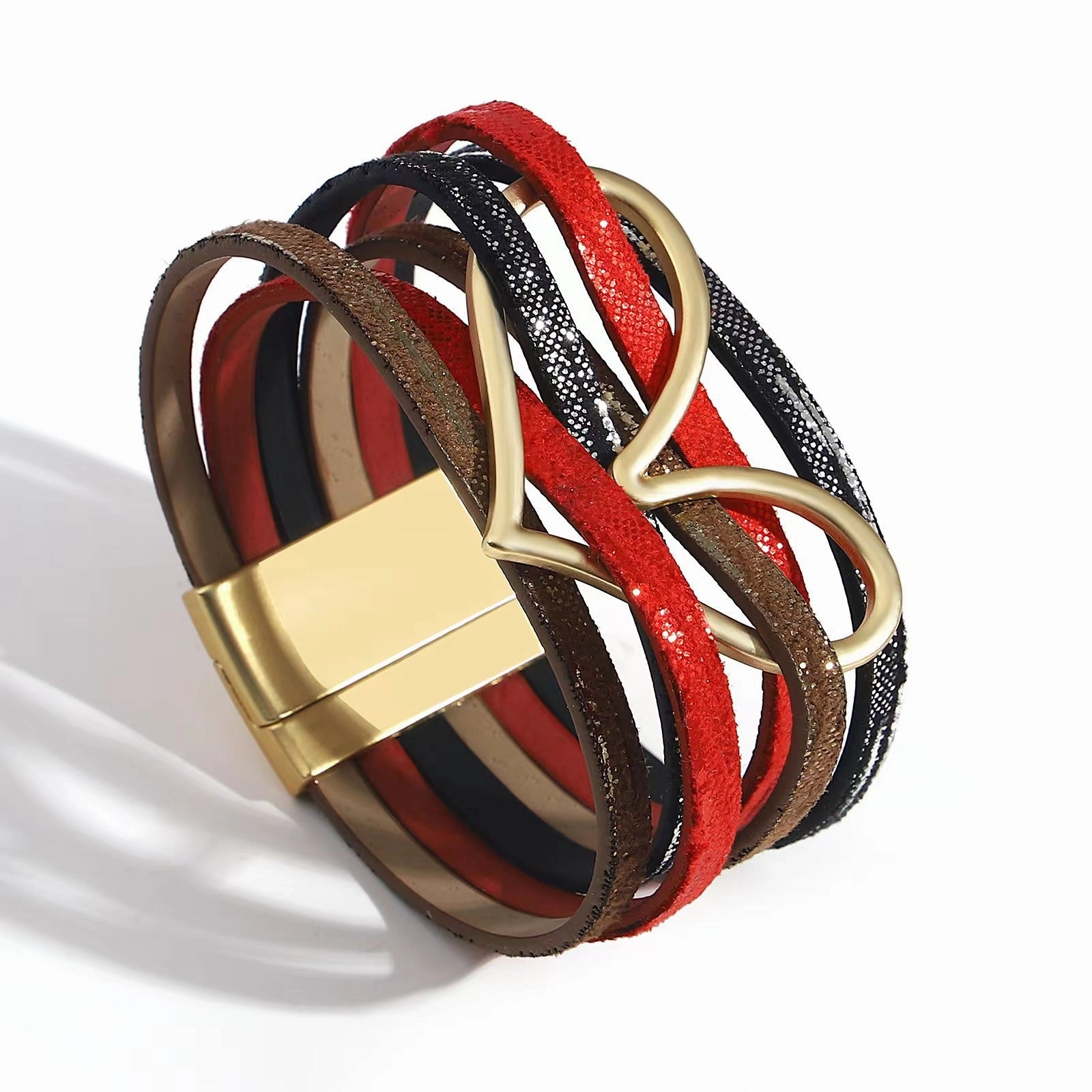 Wholesale Multi-layered Love Alloy Magnetic Buckle Bohemian Fashion PU Leather Bracelet