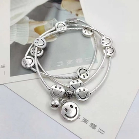 Wholesale Multi-Layered Triple Circle Bell Smiley Alloy Bracelet
