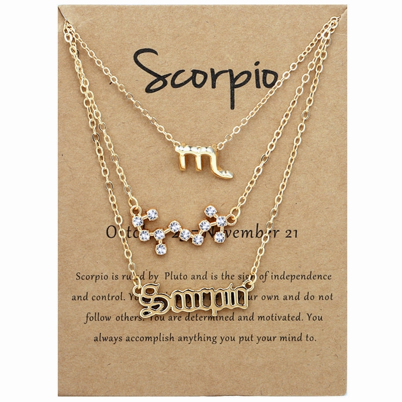Wholesale Multi-layered Twelve Zodiac Signs Stainless Steel Necklace Set