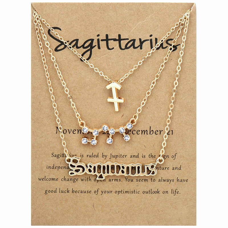 Wholesale Multi-layered Twelve Zodiac Signs Stainless Steel Necklace Set