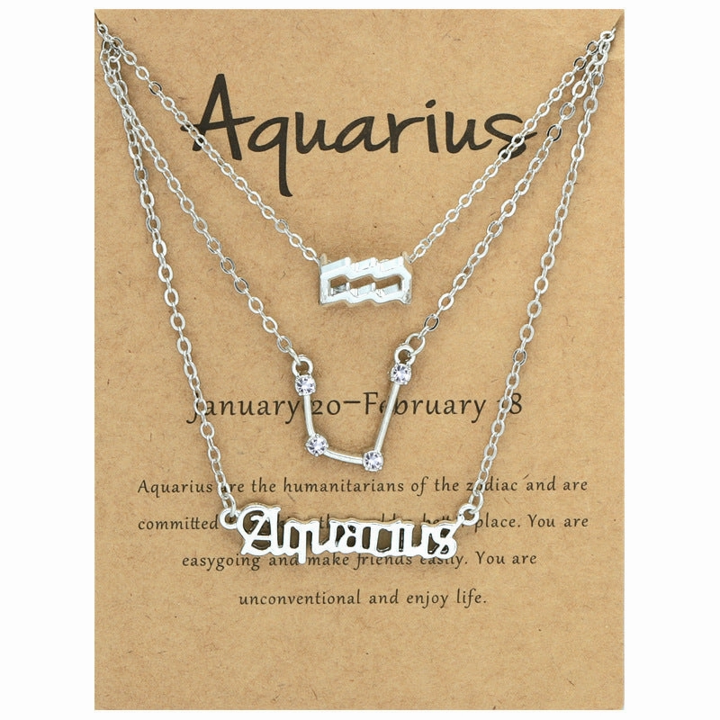 Wholesale Multi-layered Twelve Zodiac Signs Stainless Steel Necklace Set