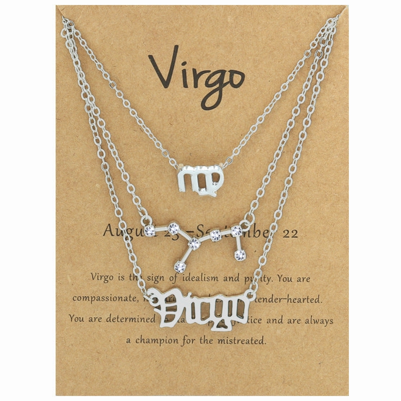 Wholesale Multi-layered Twelve Zodiac Signs Stainless Steel Necklace Set