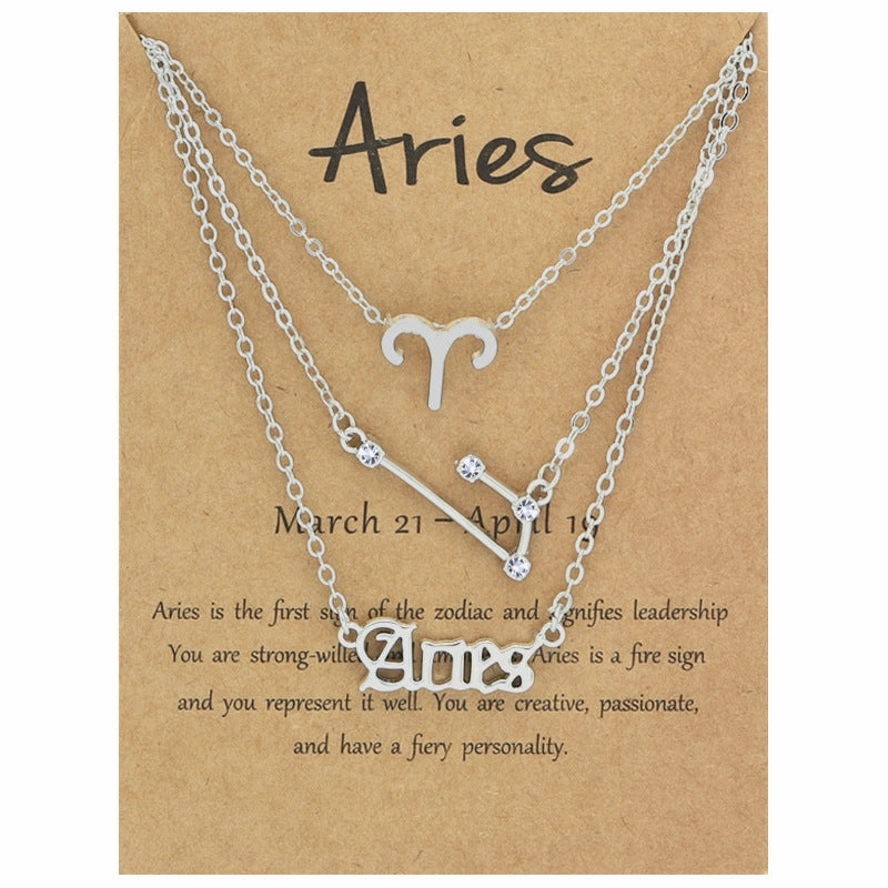 Wholesale Multi-layered Twelve Zodiac Signs Stainless Steel Necklace Set