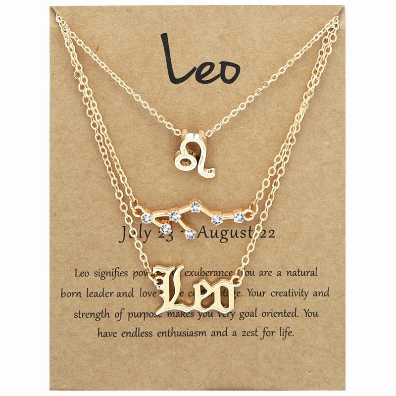 Wholesale Multi-layered Twelve Zodiac Signs Stainless Steel Necklace Set