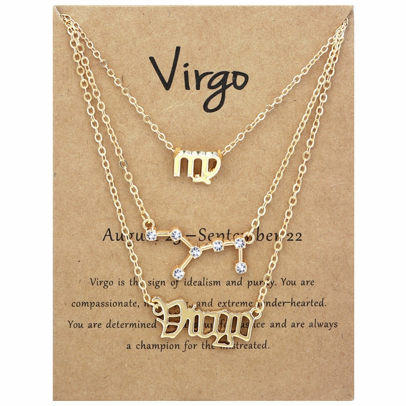 Wholesale Multi-layered Twelve Zodiac Signs Stainless Steel Necklace Set