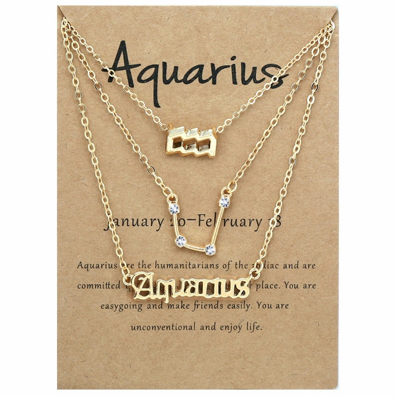 Wholesale Multi-layered Twelve Zodiac Signs Stainless Steel Necklace Set