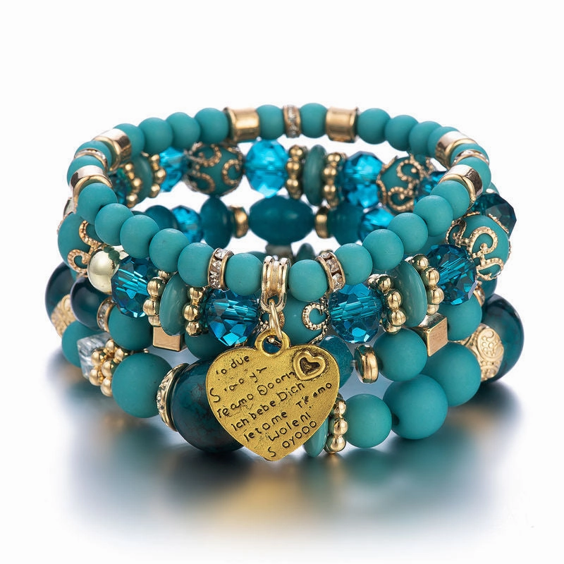 Wholesale Multilayer Crystal Peach Heart Beaded Bracelet