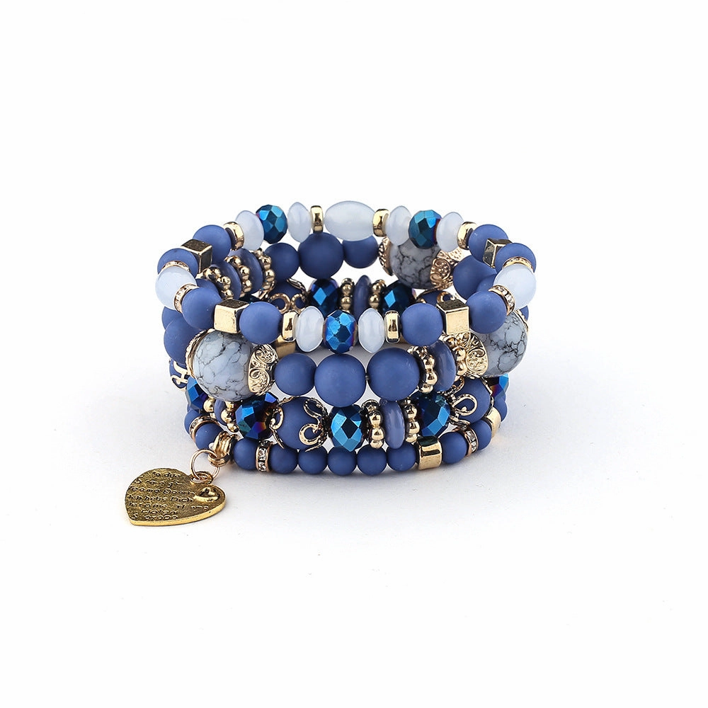 Wholesale Multilayer Crystal Peach Heart Beaded Bracelet