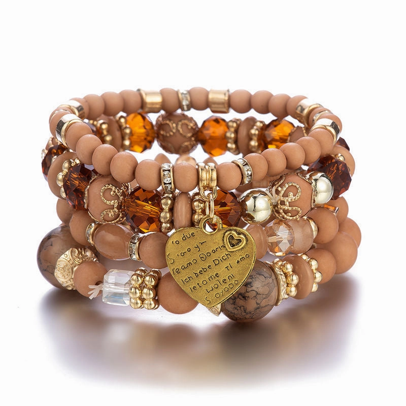 Wholesale Multilayer Crystal Peach Heart Beaded Bracelet