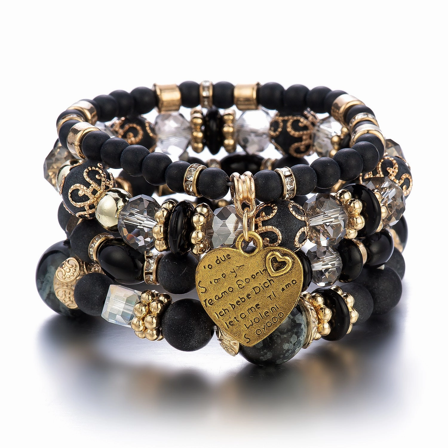 Wholesale Multilayer Crystal Peach Heart Beaded Bracelet