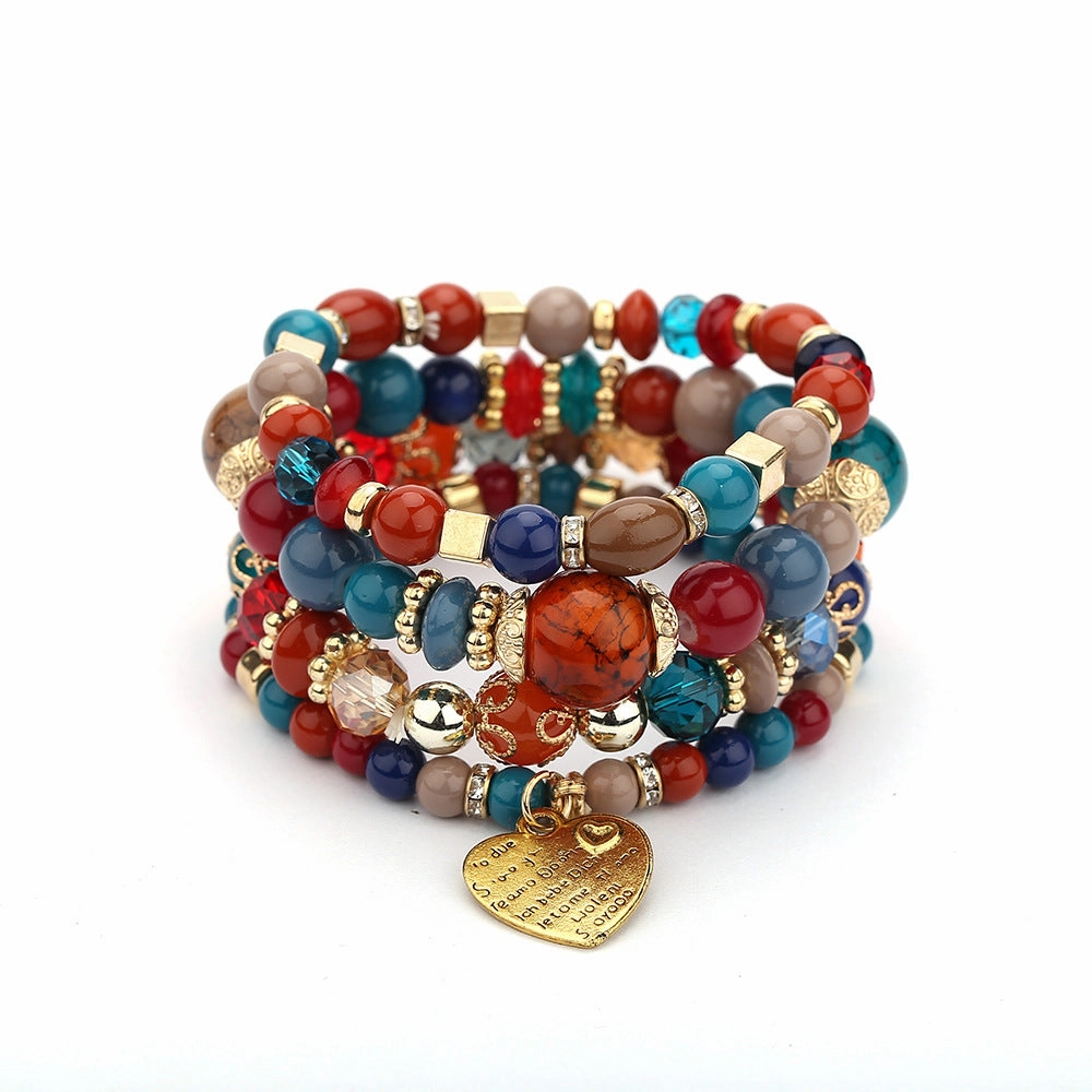 Wholesale Multilayer Crystal Peach Heart Beaded Bracelet