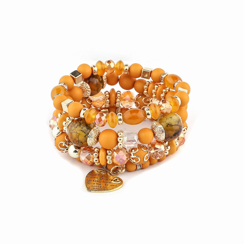 Wholesale Multilayer Crystal Peach Heart Beaded Bracelet