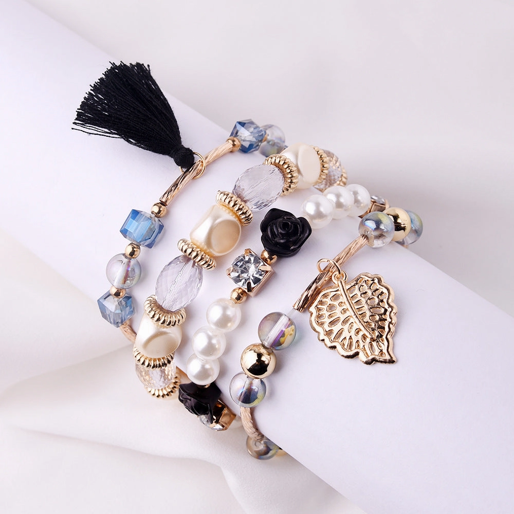 Wholesale Multilayer Pearl Tassel Glass Bracelet