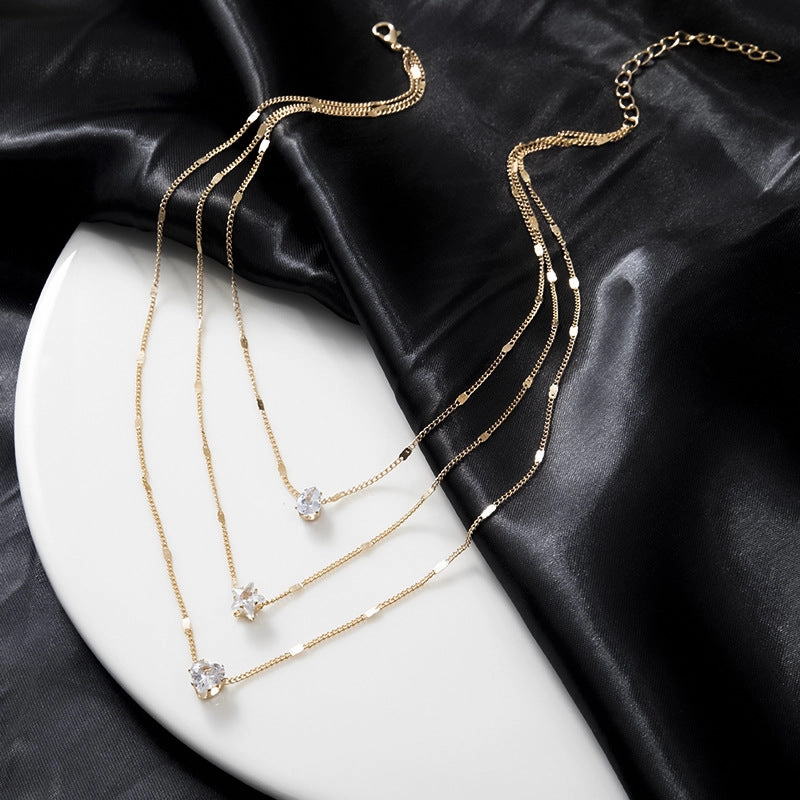 Wholesale Multilayer Pentagram Heart Drops Alloy Necklaces