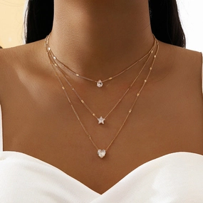 Wholesale Multilayer Pentagram Heart Drops Alloy Necklaces