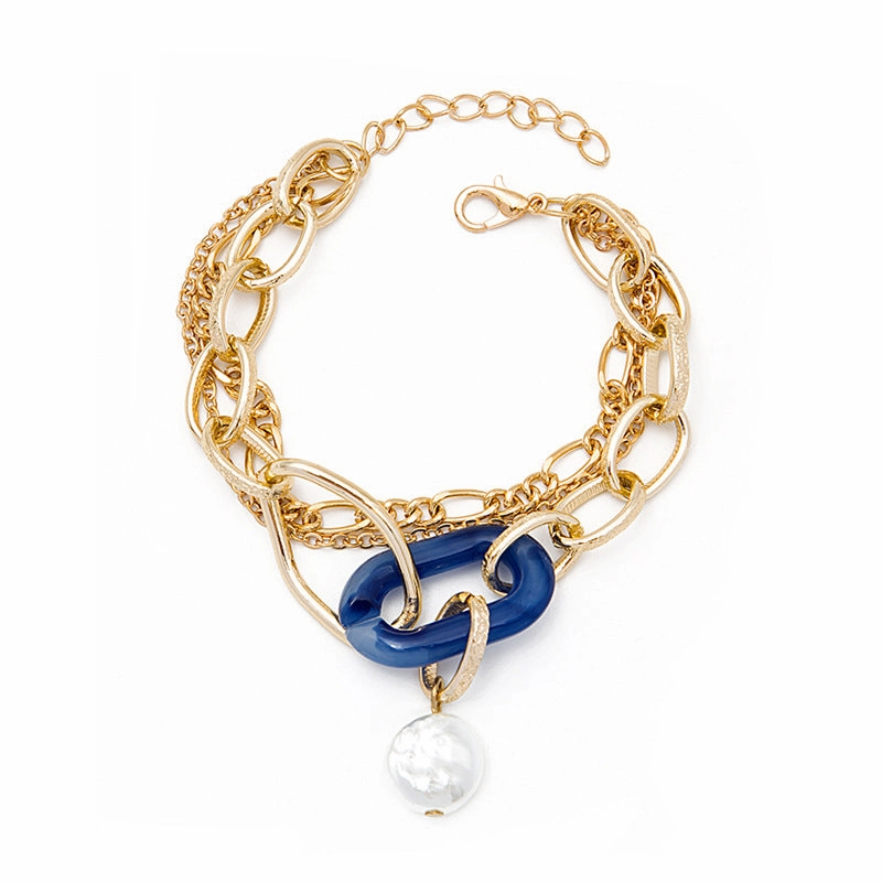 Wholesale Multilayer Vintage Chain Pearl Resin Bracelet