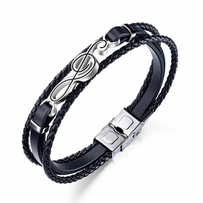 Wholesale Musical Note Leather Simple Multi-layer Braided Men's Bracelet