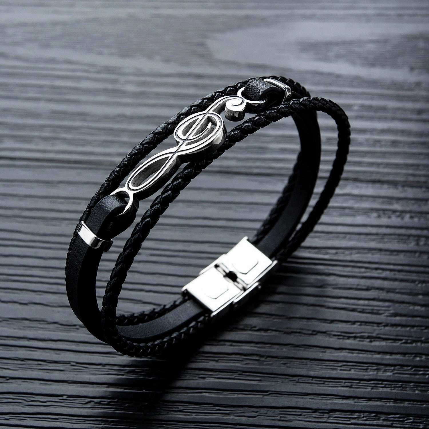 Wholesale Musical Note Leather Simple Multi-layer Braided Men's Bracelet