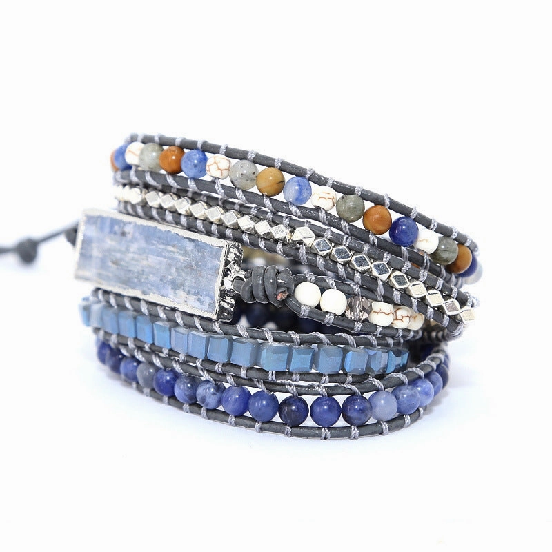 Wholesale Natural Blue Gold Handmade Woven Agate Bracelets
