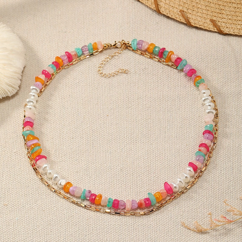 Wholesale Natural Crushed Stone Mixed Color Necklaces