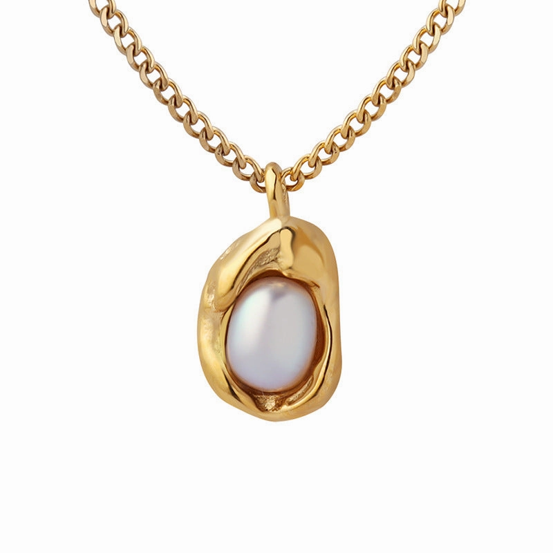 Wholesale Natural Freshwater Pearl Inlaid Shaped Pendant Titanium Steel Necklaces