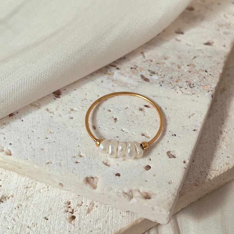 Wholesale Natural Pearl Titanium Steel Ring
