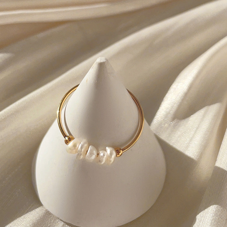 Wholesale Natural Pearl Titanium Steel Ring