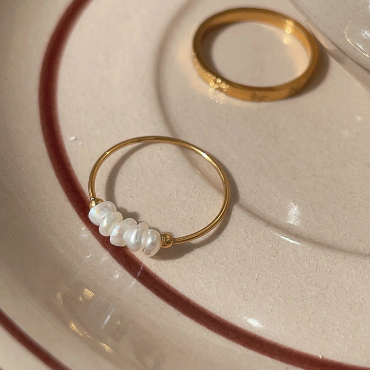 Wholesale Natural Pearl Titanium Steel Ring