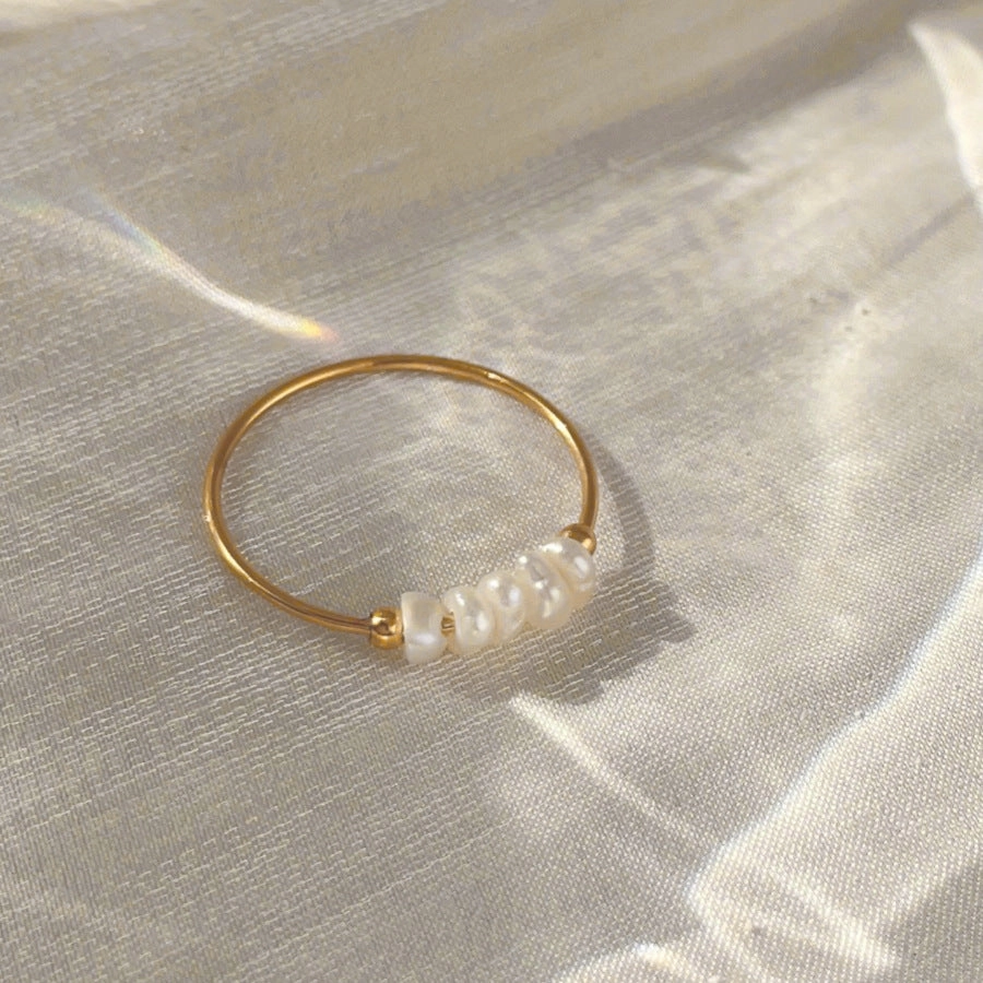 Wholesale Natural Pearl Titanium Steel Ring