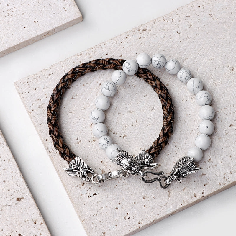 Wholesale Natural Stone Beads Leather Cord Double Layer Alloy Faucet Bracelet