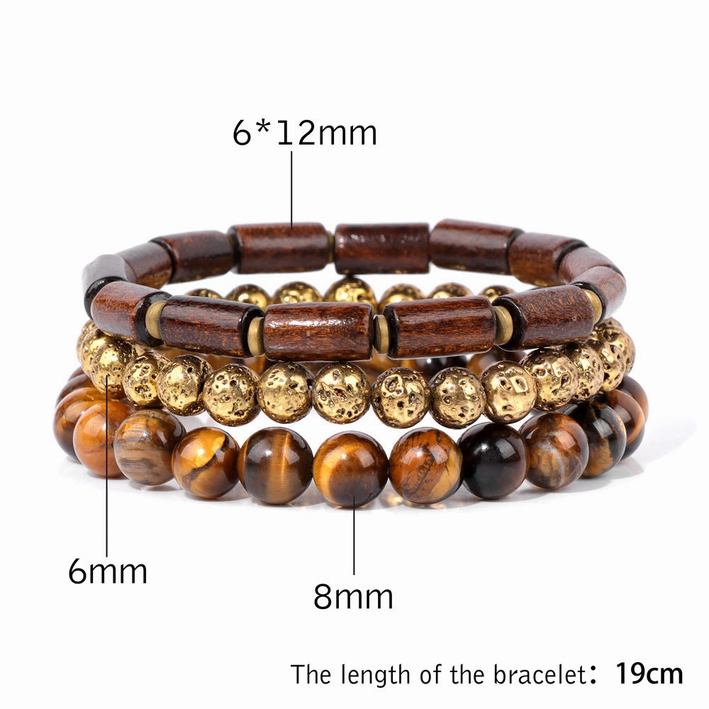 Wholesale Natural Stone Beads Plated Volcanic Stone Wooden Beads Agate Set Bracelet