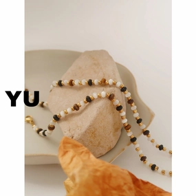 Wholesale Natural Stone Crystal Black and White Color Beaded Titanium Steel Necklace