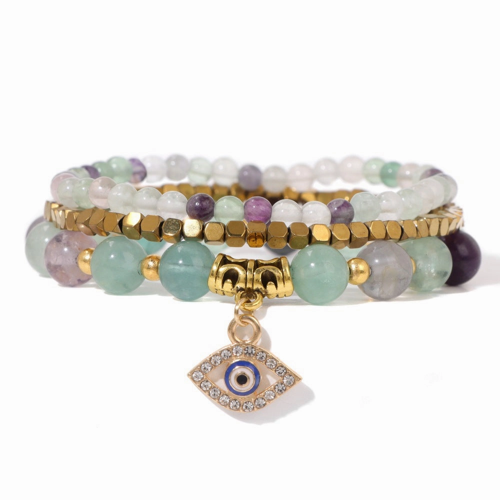 Wholesale Natural Stone Devil Eye Pendant Turquoise Agate Set Bracelet