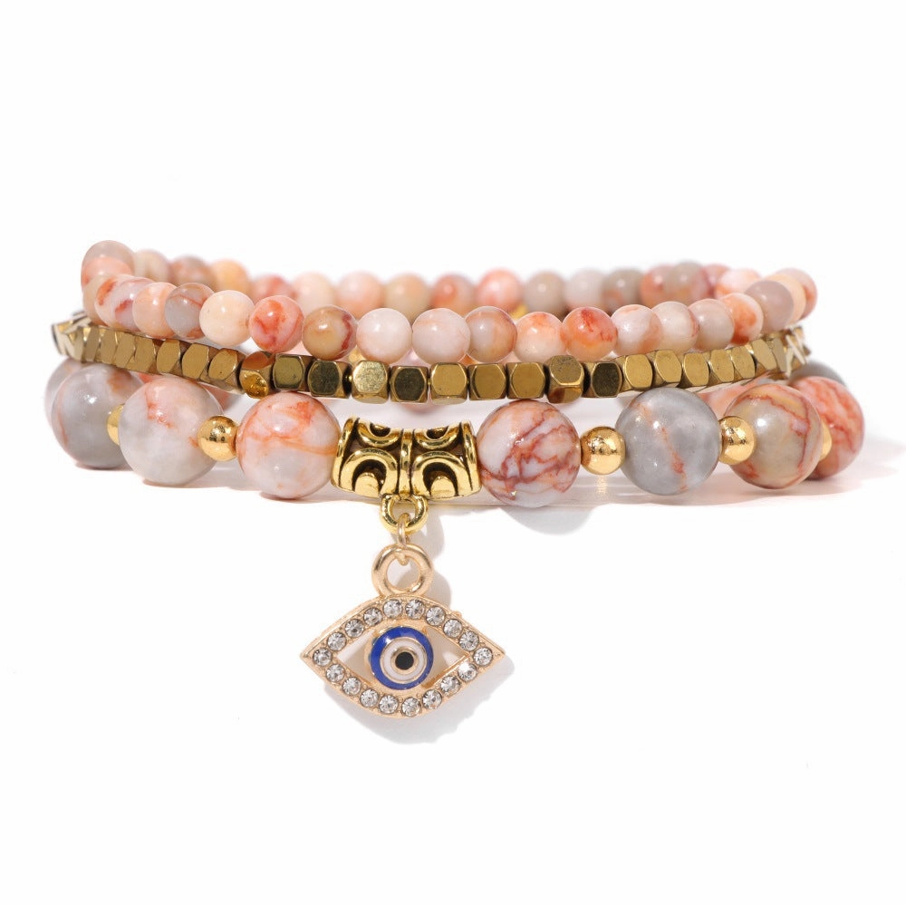 Wholesale Natural Stone Devil Eye Pendant Turquoise Agate Set Bracelet