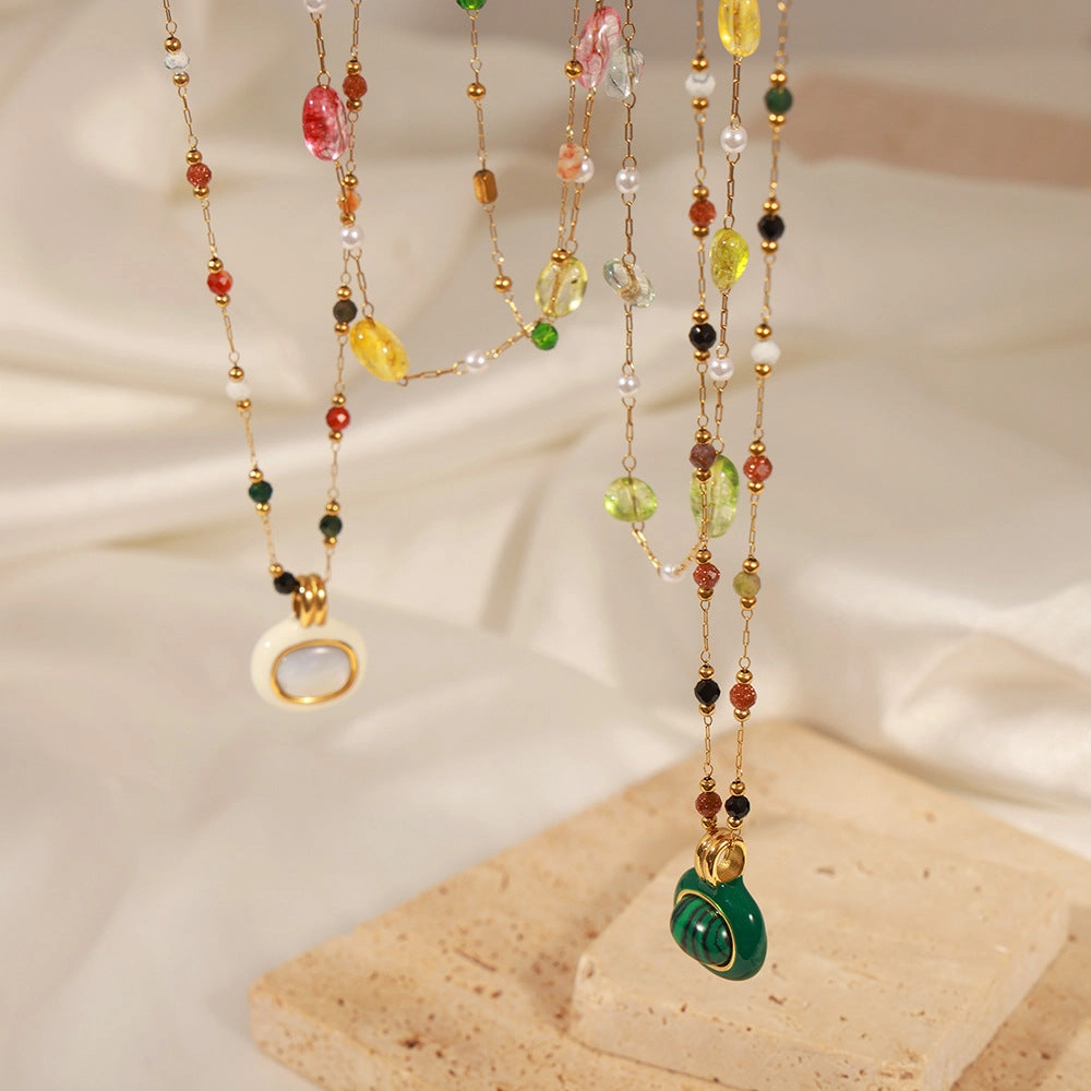 Wholesale Natural Stone Handmade Beaded Titanium Steel Necklaces