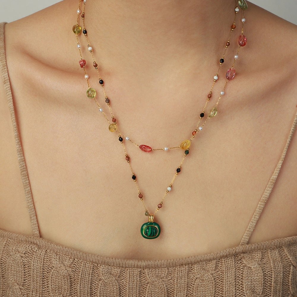 Wholesale Natural Stone Handmade Beaded Titanium Steel Necklaces