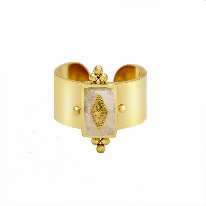Wholesale Natural Stone Shell Titanium Steel Adjustable Ring