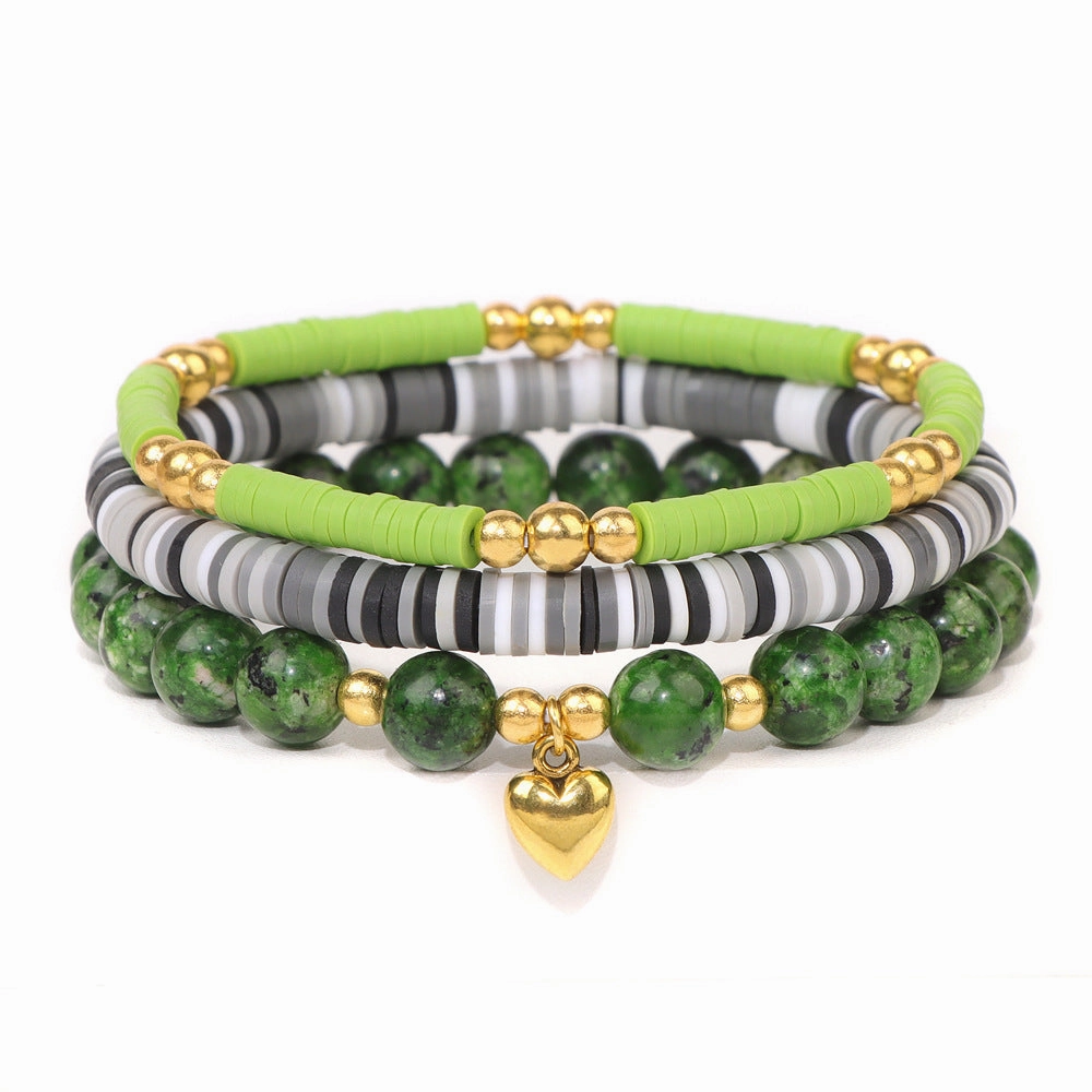 Wholesale Natural Stone Soft Pottery Beads Three-Piece Elastic Cord Bracelet