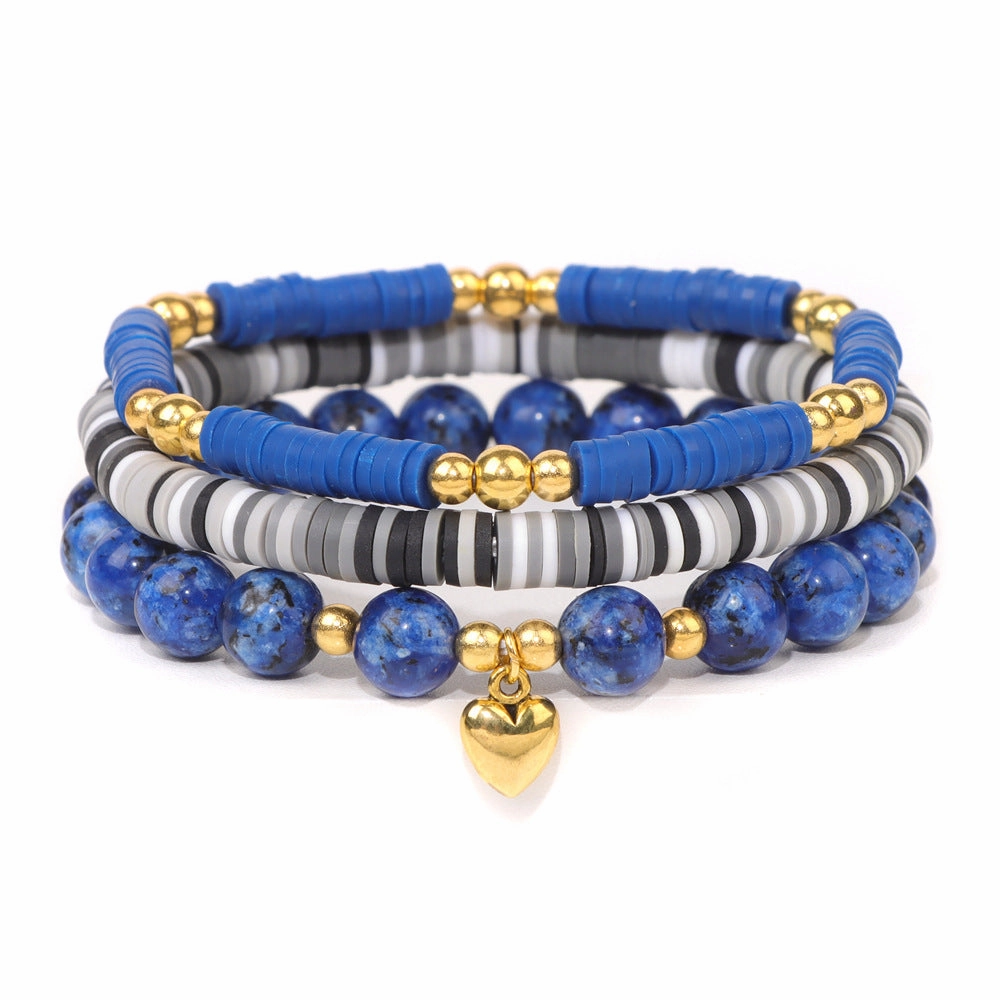 Wholesale Natural Stone Soft Pottery Beads Three-Piece Elastic Cord Bracelet