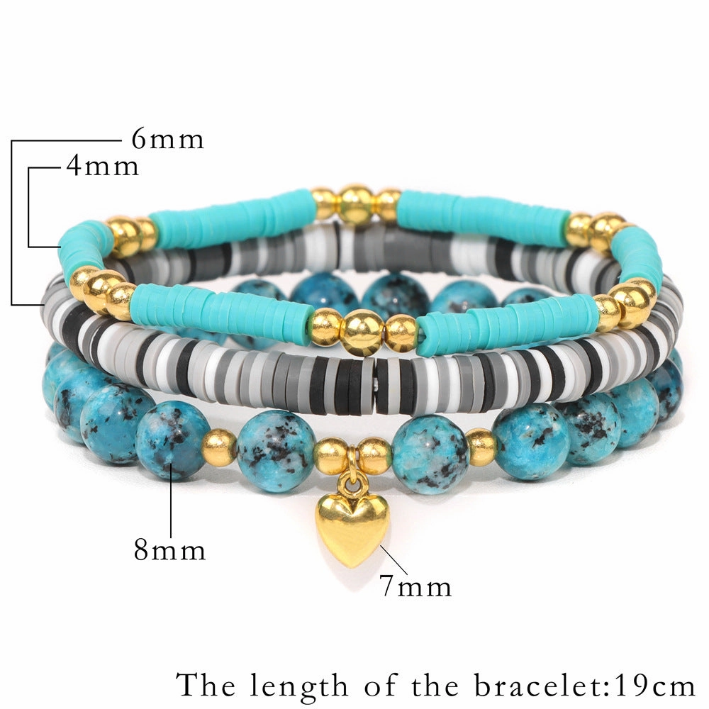 Wholesale Natural Stone Soft Pottery Beads Three-Piece Elastic Cord Bracelet