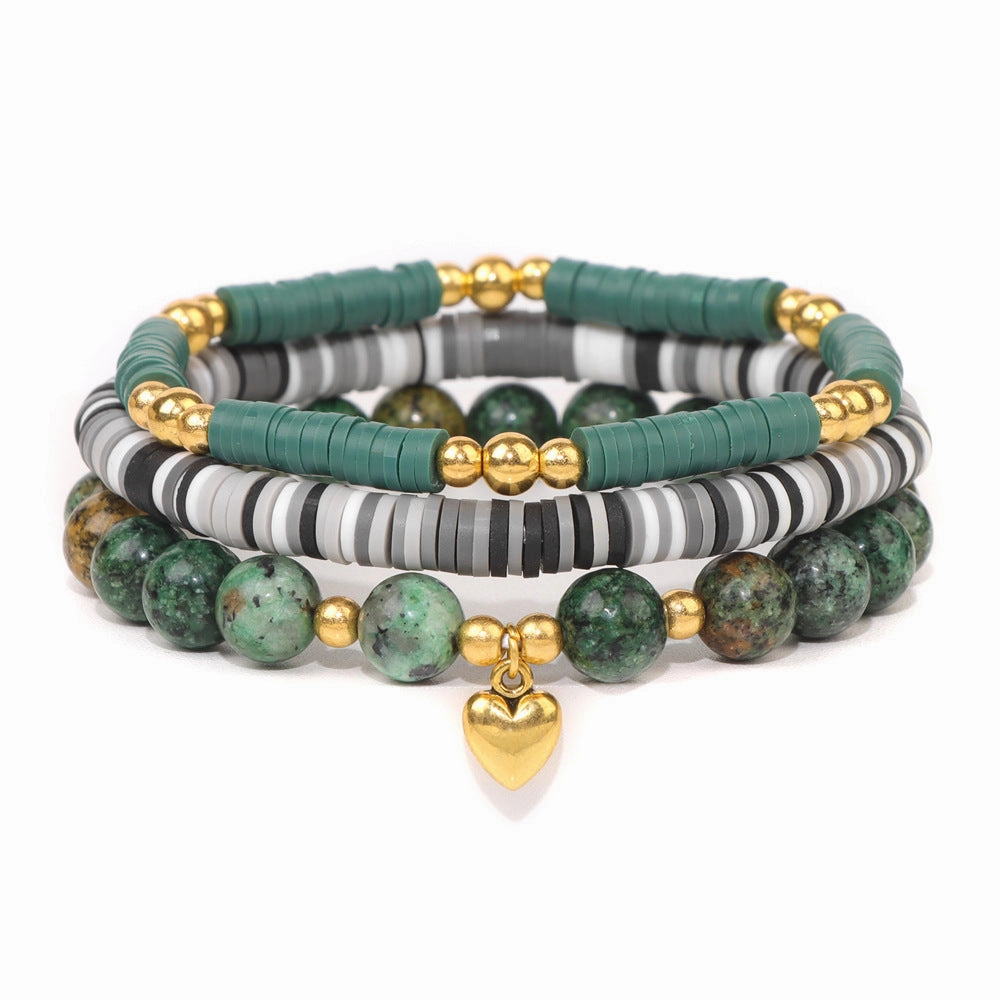 Wholesale Natural Stone Soft Pottery Beads Three-Piece Elastic Cord Bracelet
