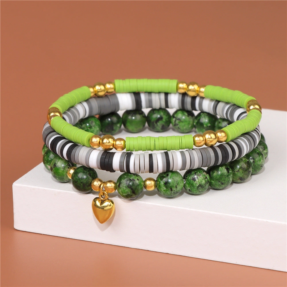 Wholesale Natural Stone Soft Pottery Beads Three-Piece Elastic Cord Bracelet