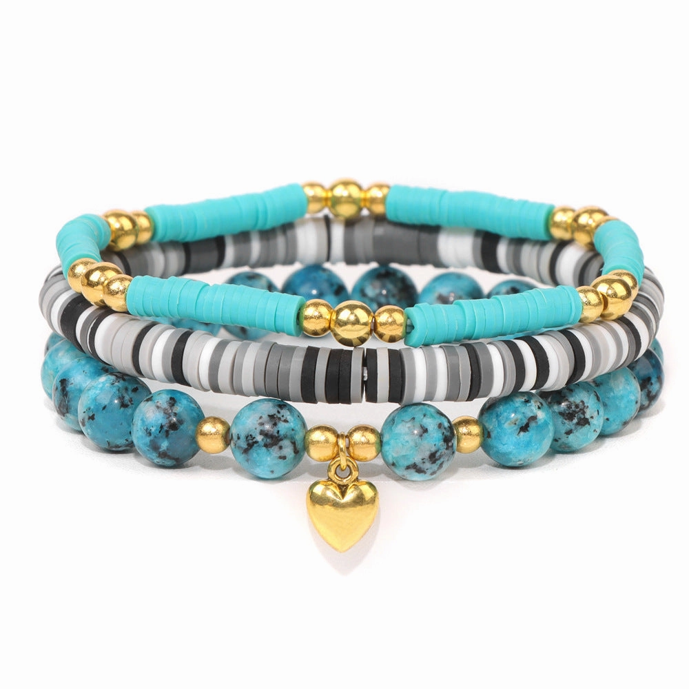 Wholesale Natural Stone Soft Pottery Beads Three-Piece Elastic Cord Bracelet