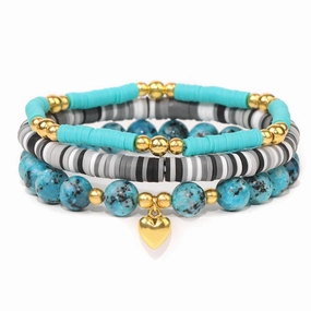 Wholesale Natural Stone Soft Pottery Beads Three-Piece Elastic Cord Bracelet