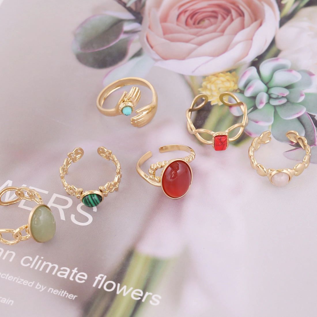 Wholesale Natural Stone Stainless Steel Rings