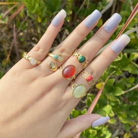 Wholesale Natural Stone Stainless Steel Rings